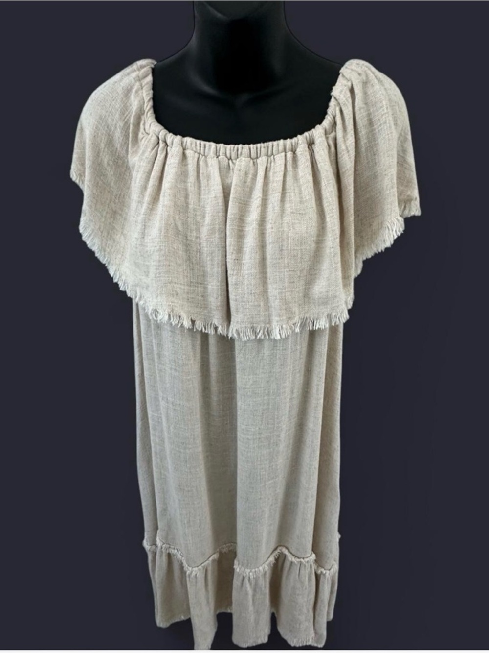 Umgee Cream Off-Shoulder Ruffle‎ Tunic dress